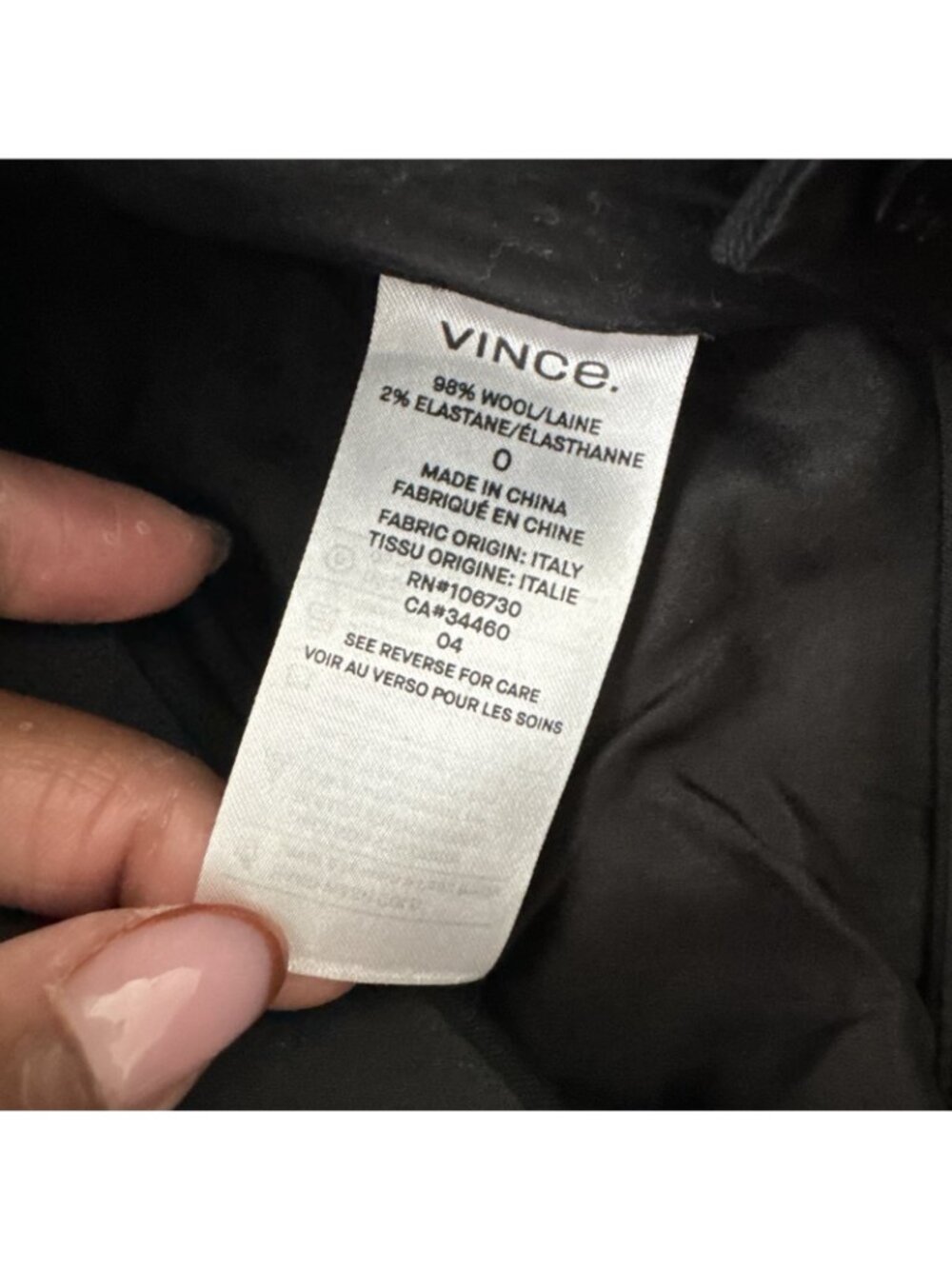 Vince Tapered Wool Dress Pants Womens 0 Black Ankle Length - Picture 16 of 16